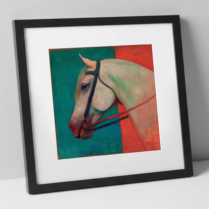 Crimson and Emerald Profile horse breed art print in black frame