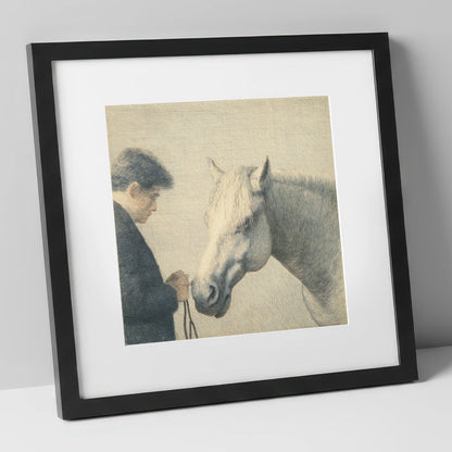 The Quiet Bond horse & rider art print in black frame
