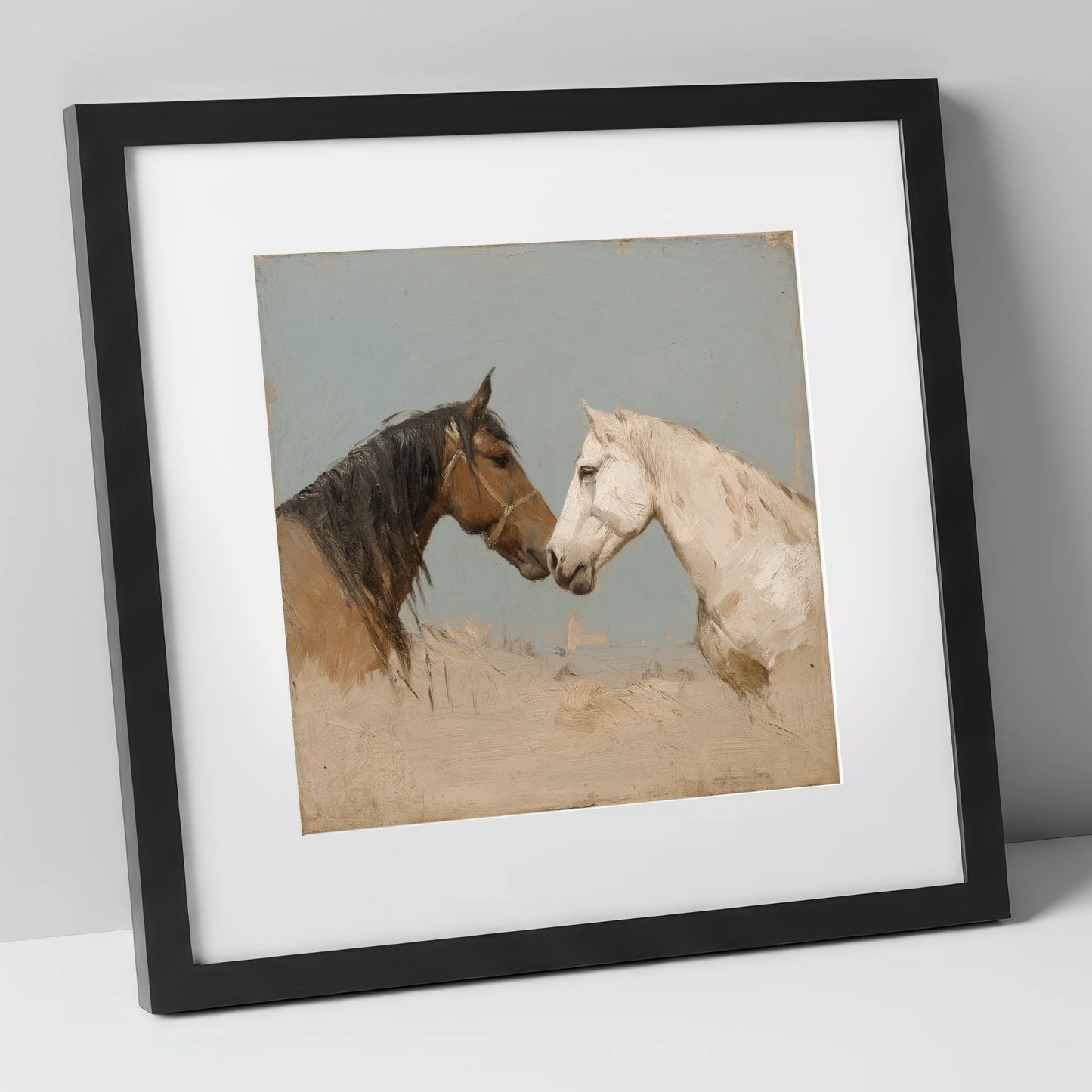 Kindred Spirits horse portrait art print in black frame