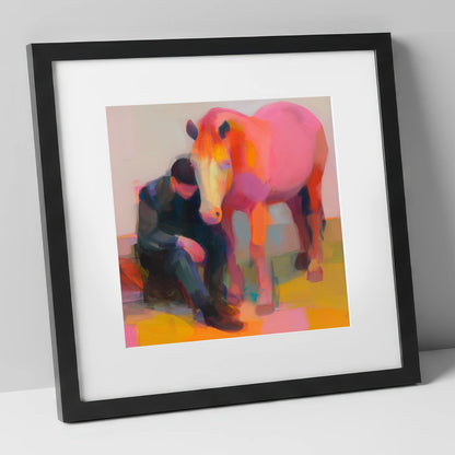 Radiant Solace horse & rider art print in black frame