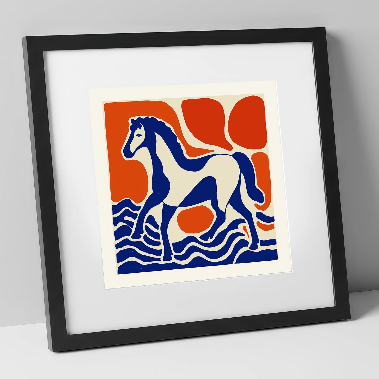 Striding Through Cobalt horse landscape art print in black frame