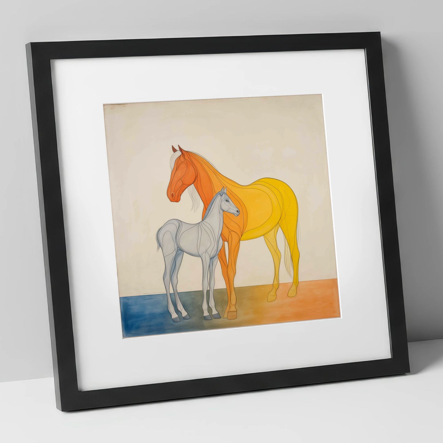Radiant Lineage mare & foal art print in black frame