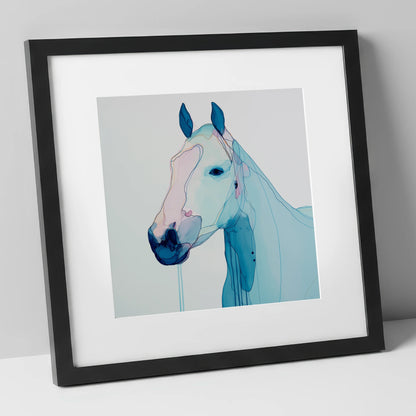 Ethereal Blue Portrait horse portrait art print in black frame