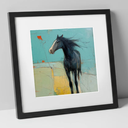 Abstract Windswept Equine horse portrait art print in black frame
