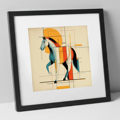 Geometric Equine Rhythm horse portrait art print in black frame