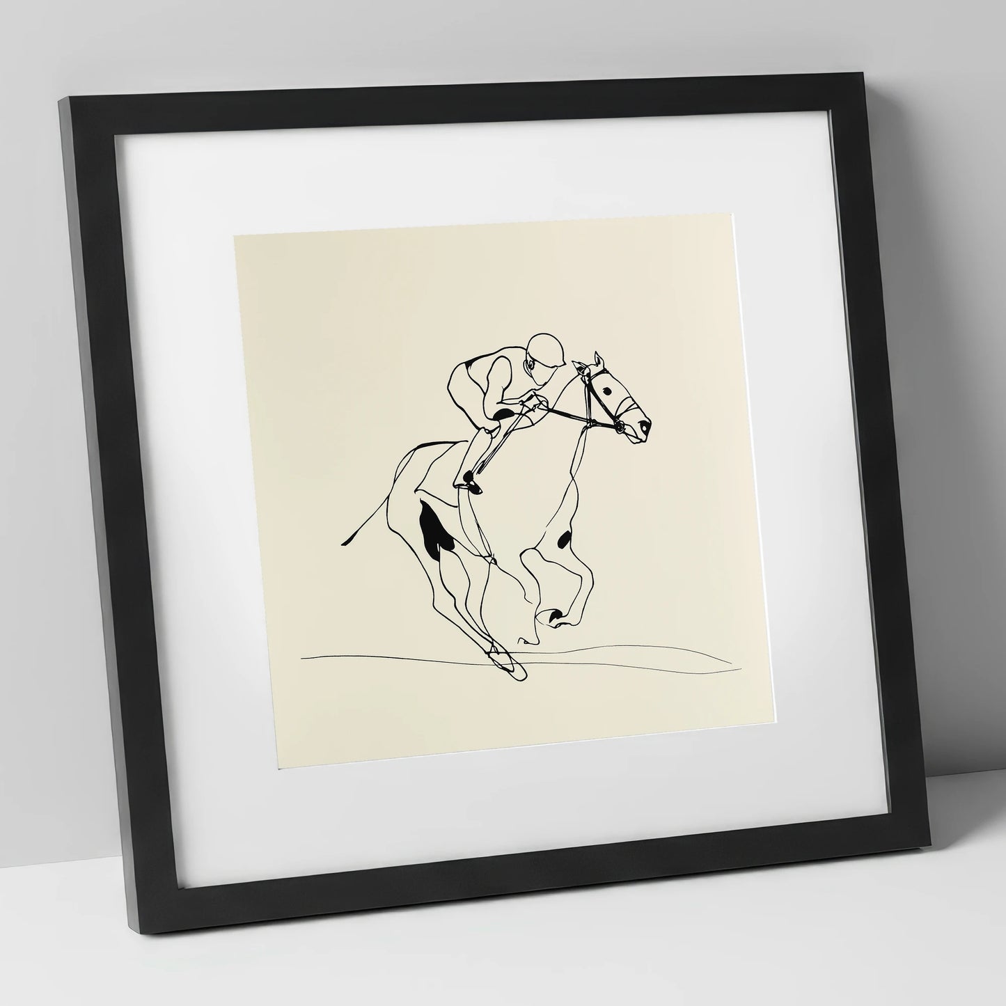 Elegant Racing Lines racing horse art print in black frame