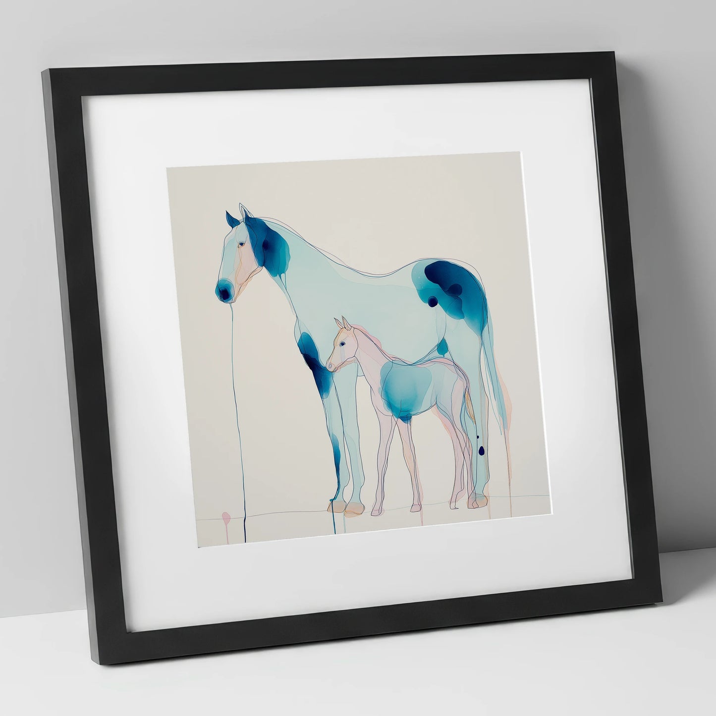 Ethereal Bond mare & foal art print in black frame