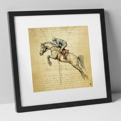 The Scholar's Jump show jumping horse art print in black frame