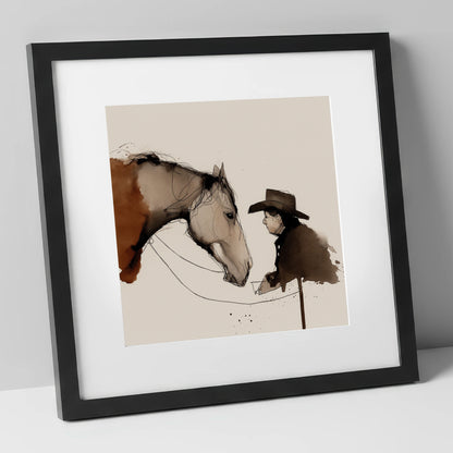 The Stockman's Bond western horse art print in black frame
