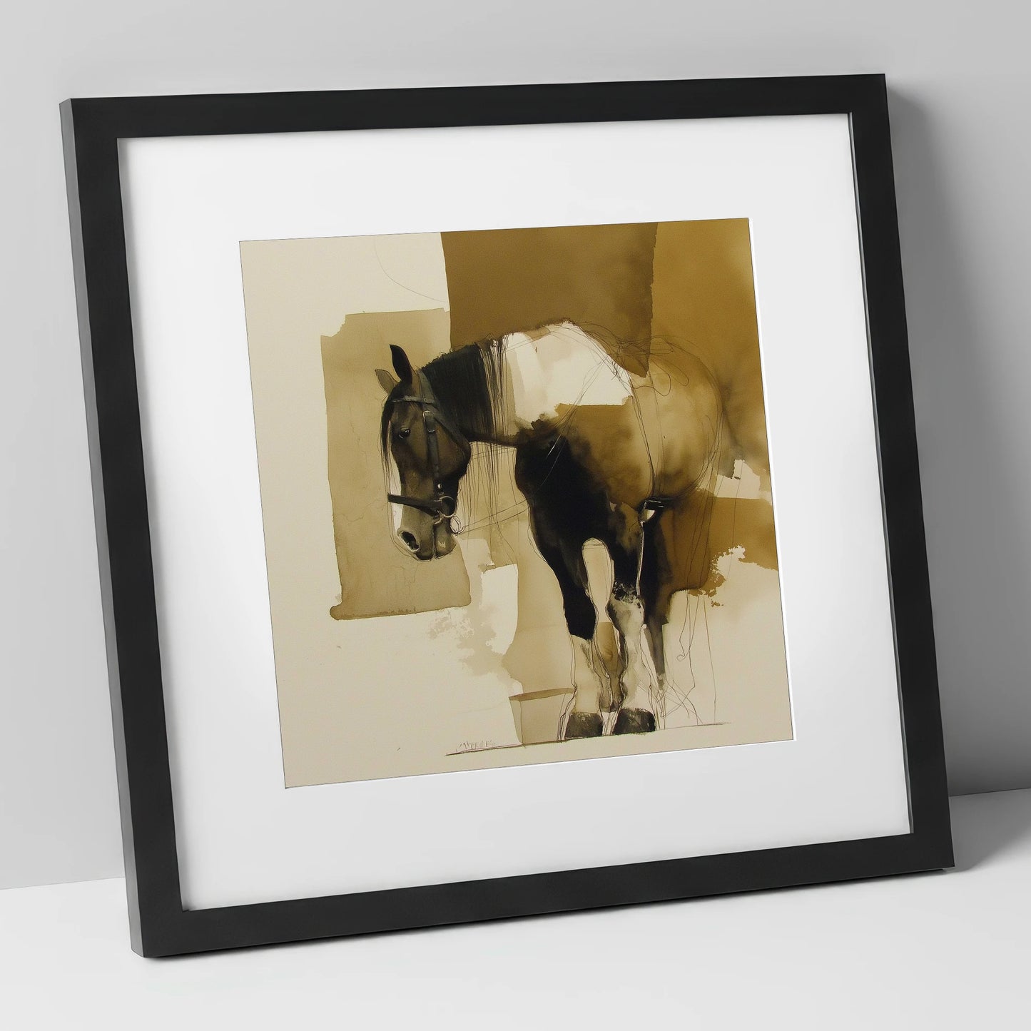 Earthy Equine Profile horse breed art print in black frame