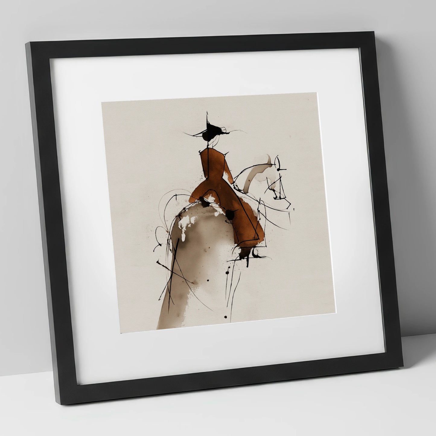 Classical Harmony horse & rider art print in black frame