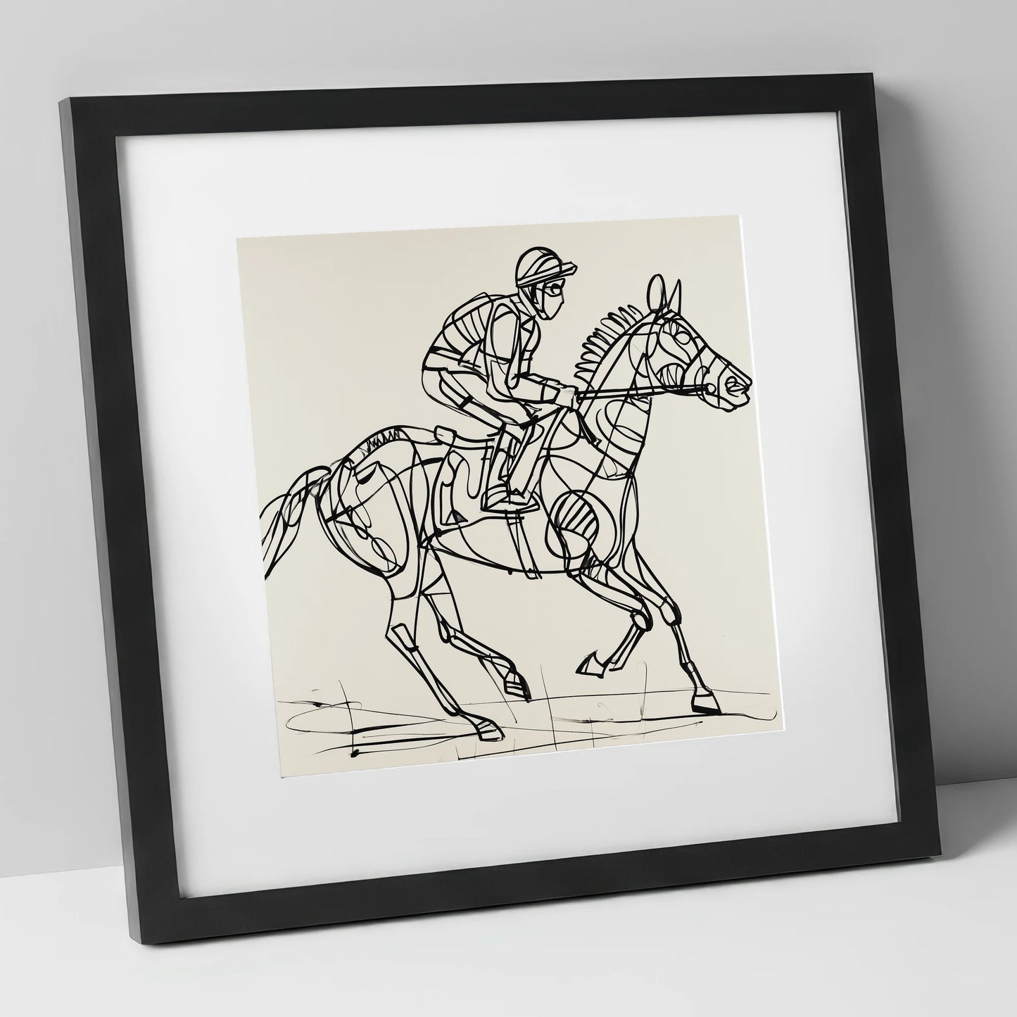 Geometry of Speed racing horse art print in black frame