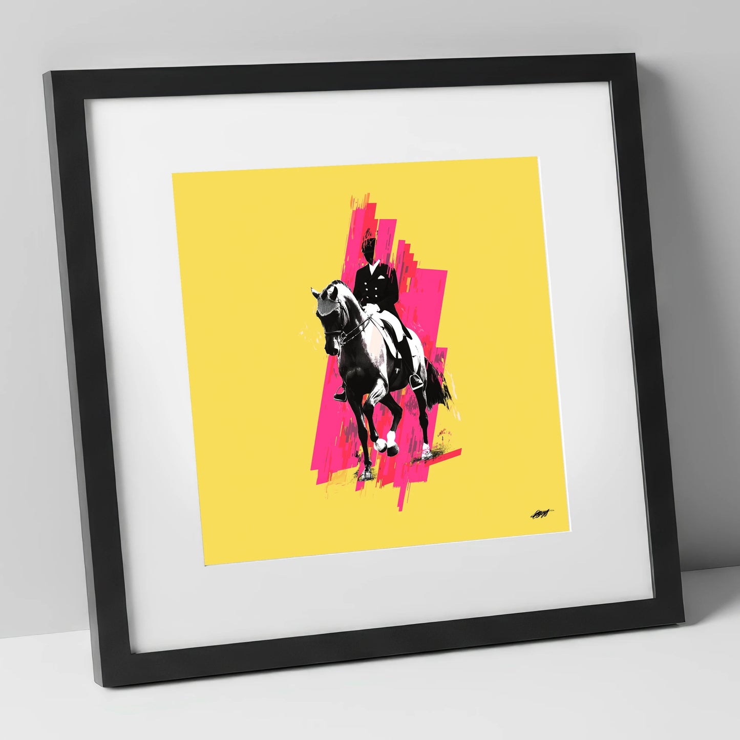 Bold Dressage Rhythm dressage horse art print in black frame