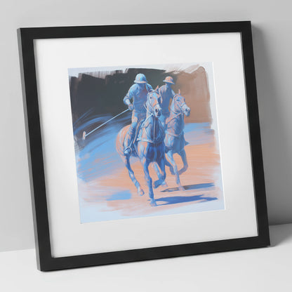 Cobalt Polo Pursuit polo horse art print in black frame