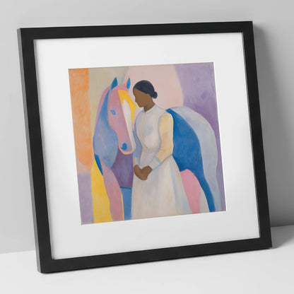 Abstract Equine Harmony horse & rider art print in black frame