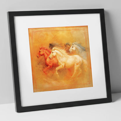 Spirited Terracotta Herd wild horses art print in black frame