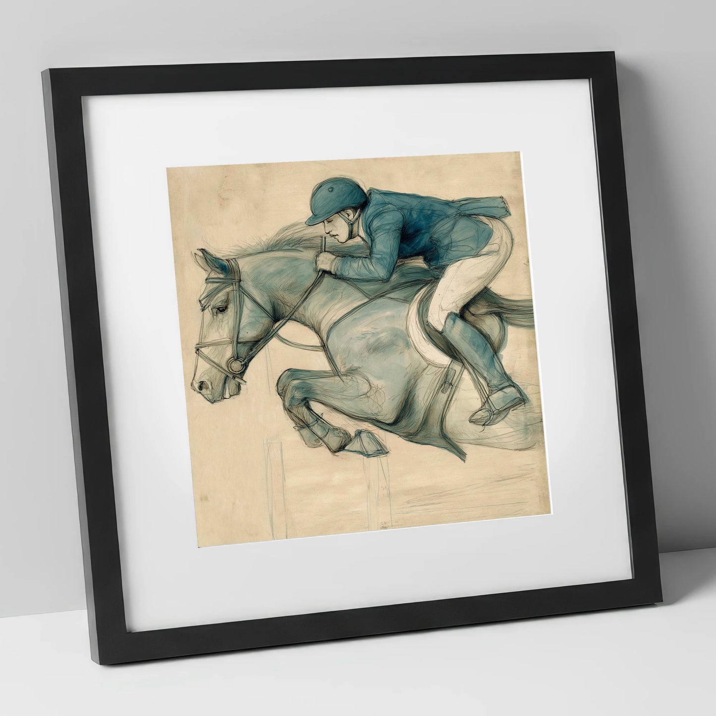 The Perfect Arc show jumping horse art print in black frame