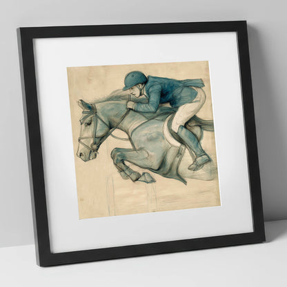 The Perfect Arc show jumping horse art print in black frame
