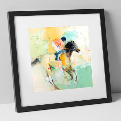 The Driving Finish racing horse art print in black frame