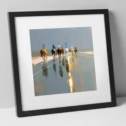 The Morning String racing horse art print in black frame