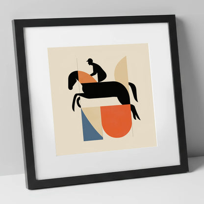 Structured Flight show jumping horse art print in black frame