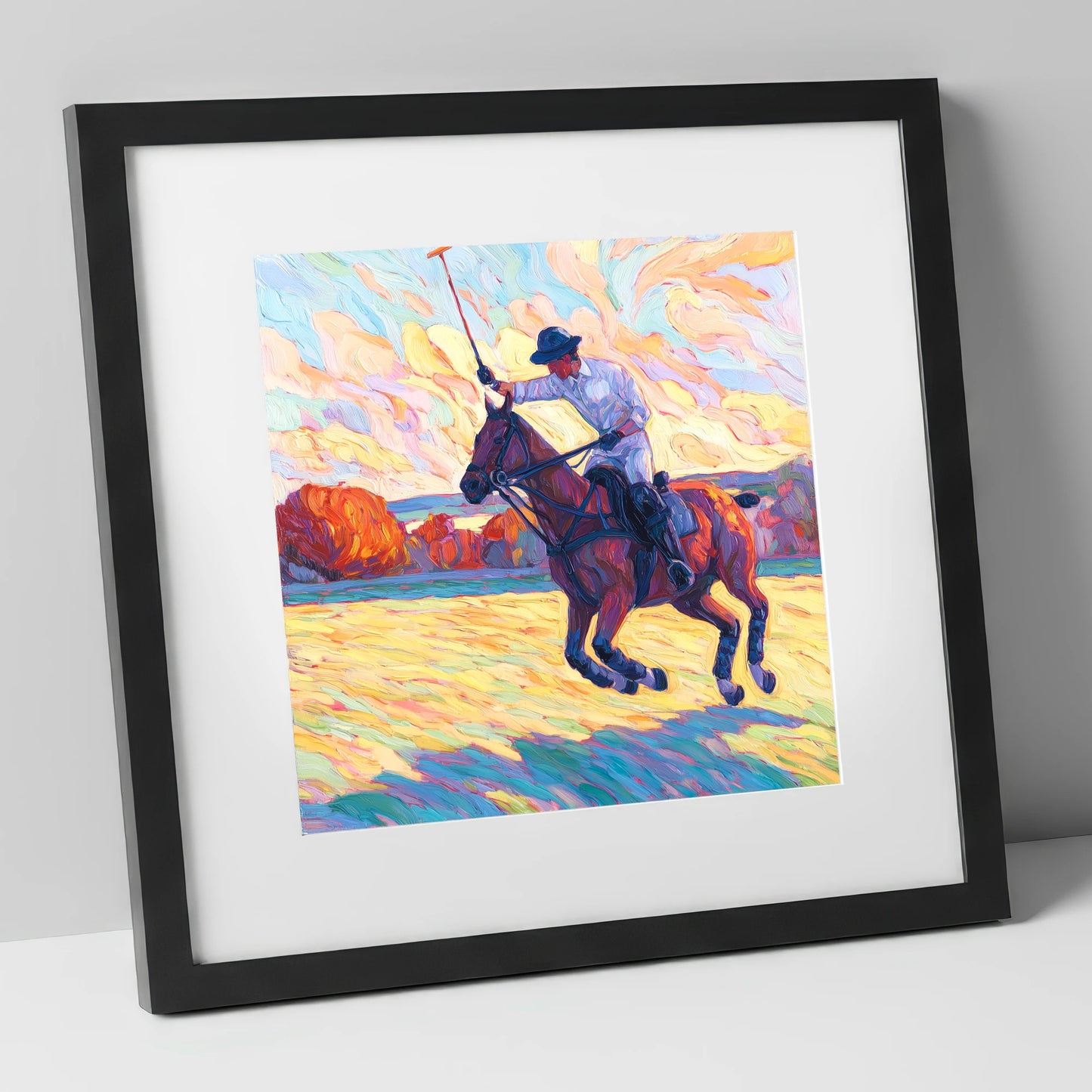 The Final Chukka polo horse art print in black frame