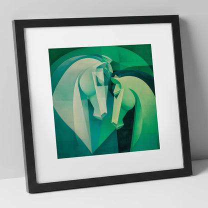 Verdant Harmony horse portrait art print in black frame