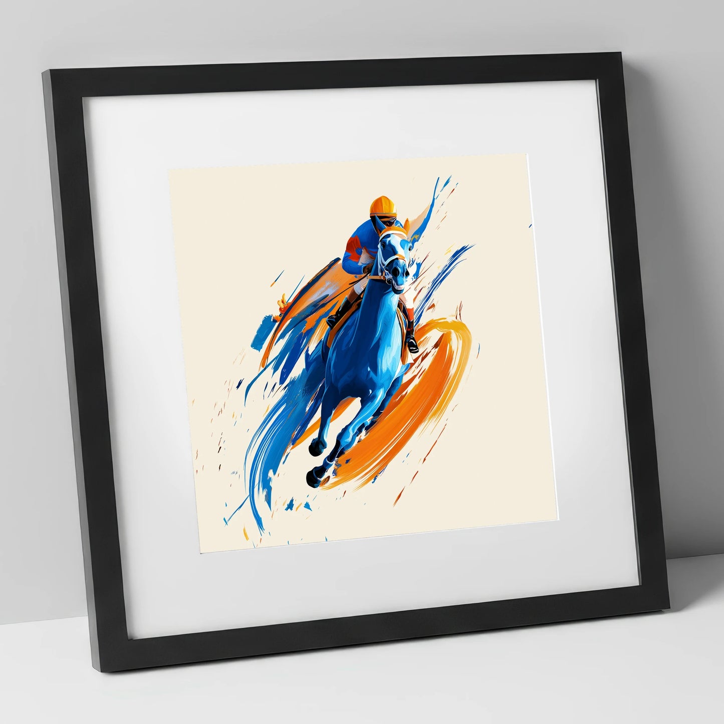 Electric Pace racing horse art print in black frame