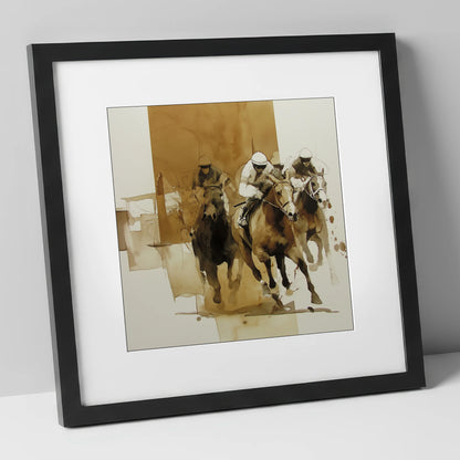 The Final Furlong racing horse art print in black frame