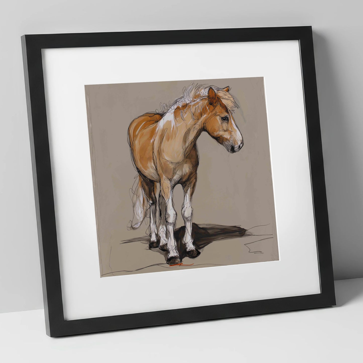 Quiet Flaxen Study horse breed art print in black frame