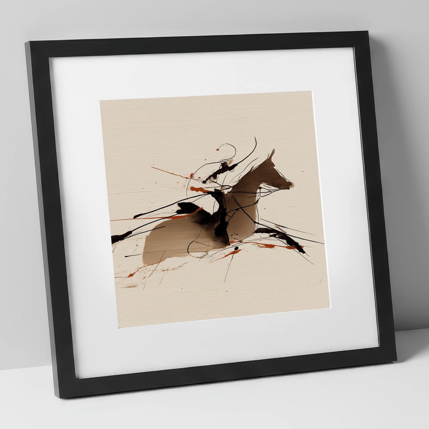 Velocity in Sepia racing horse art print in black frame