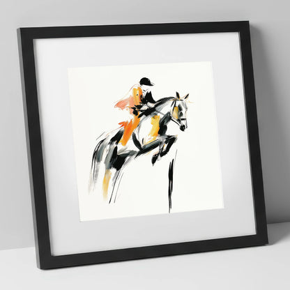 Amber Ascent show jumping horse art print in black frame