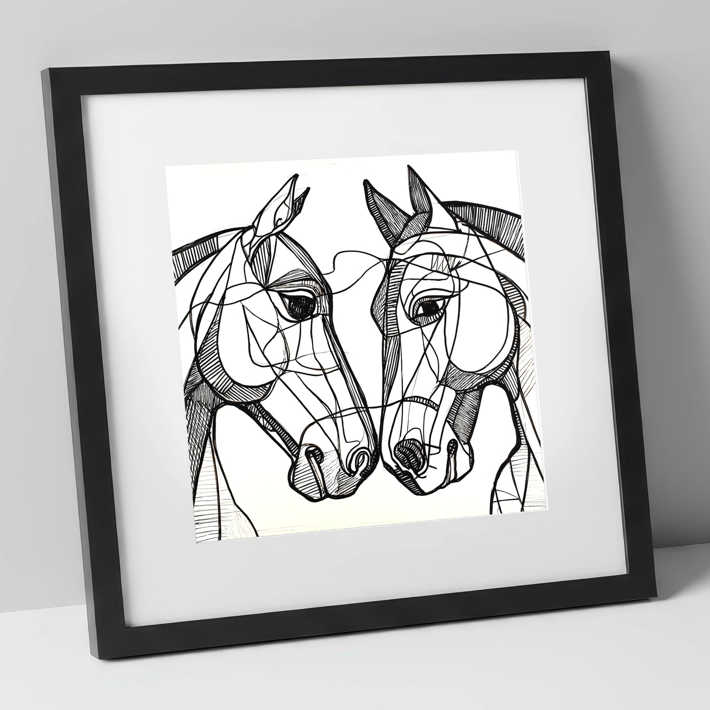 Structural Equine Bond horse portrait art print in black frame