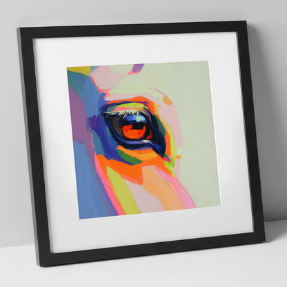 Vibrant Equine Gaze horse portrait art print in black frame