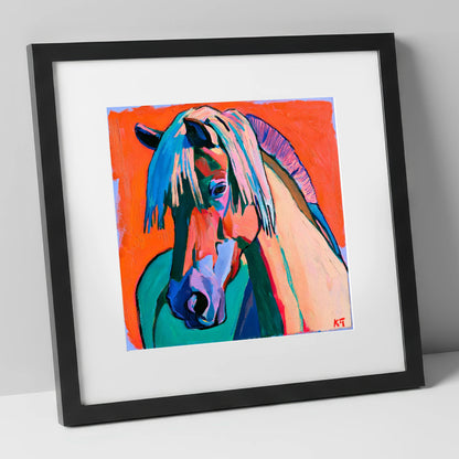Vibrant Fjord Horse Portrait horse breed art print in black frame