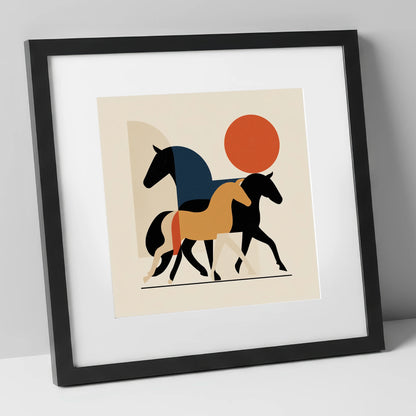 Abstract Equine Trio wild horses art print in black frame