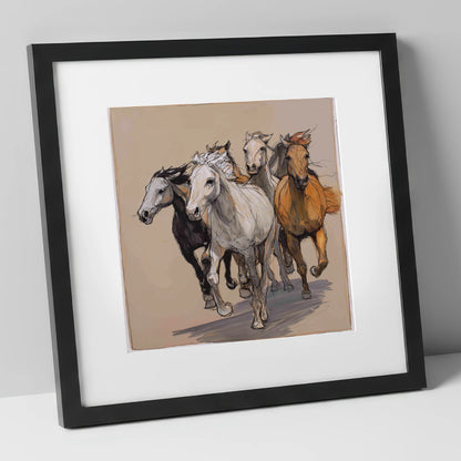 Unbridled Momentum wild horses art print in black frame