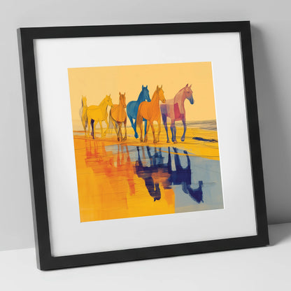 Vivid Equine Reflections horse landscape art print in black frame