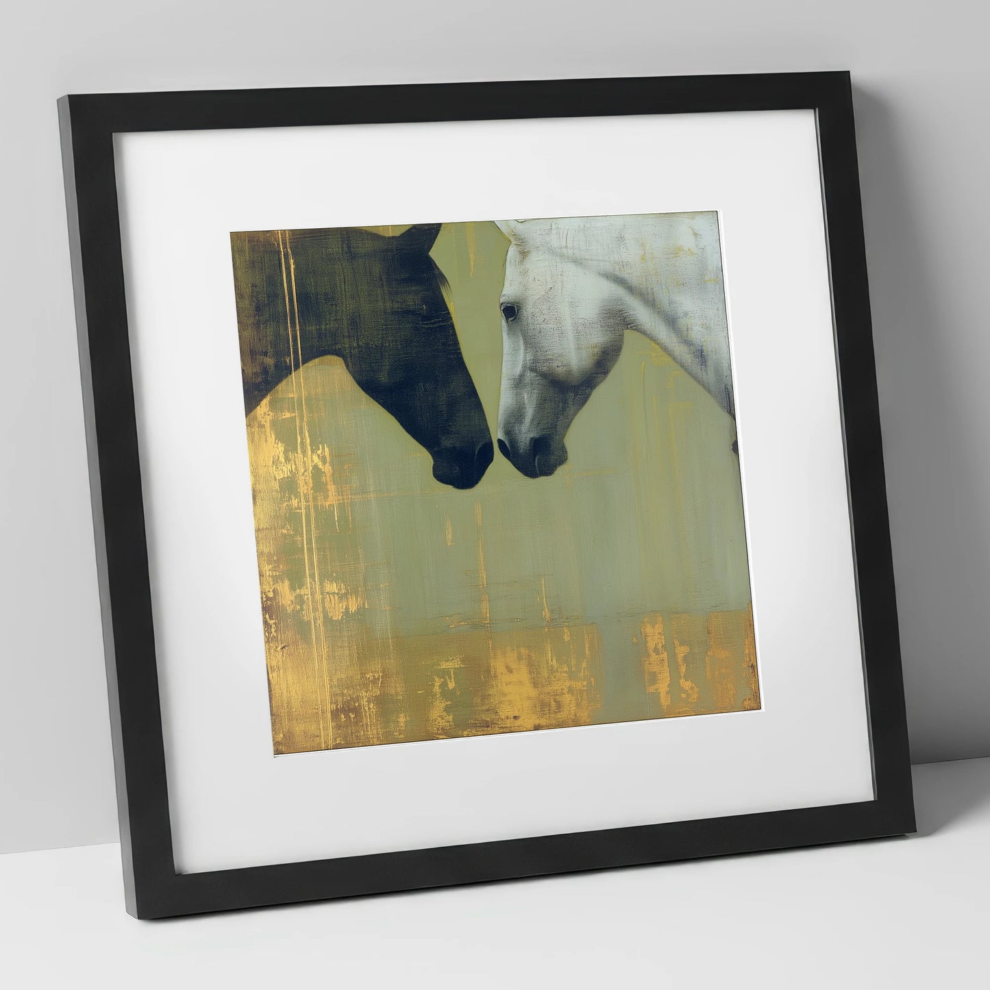 Quiet Connection horse portrait art print in black frame