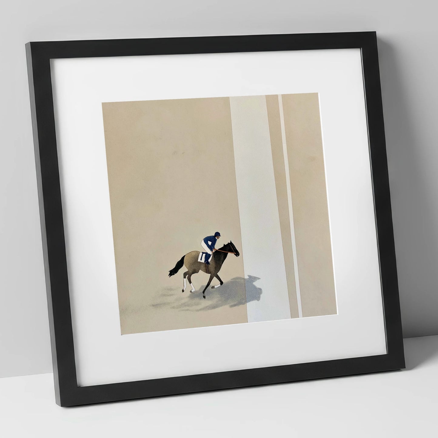 Solitary Gallop racing horse art print in black frame