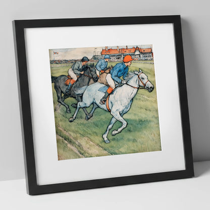 The Final Furlong racing horse art print in black frame