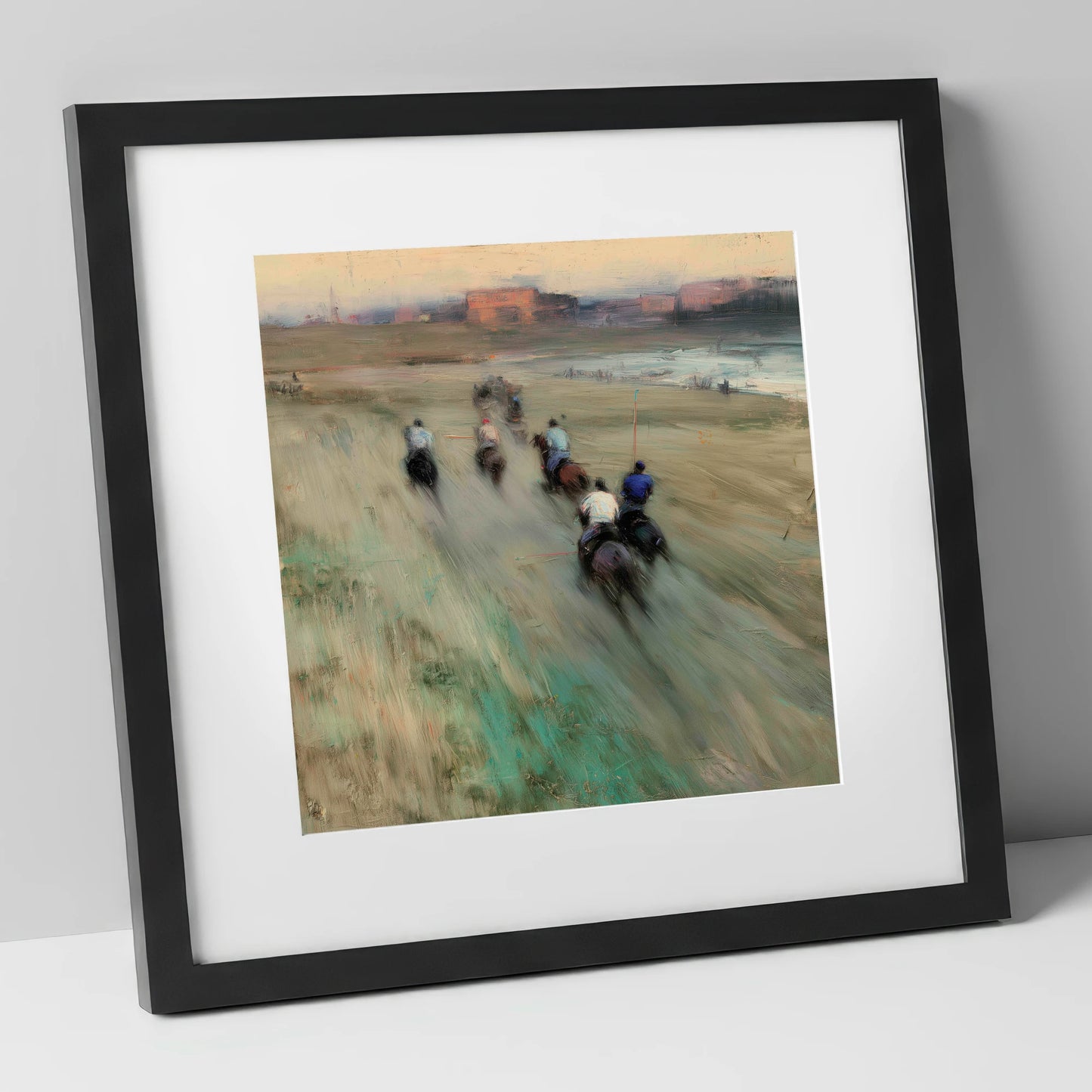 The Beach Chukka polo horse art print in black frame