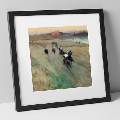 The Beach Chukka polo horse art print in black frame