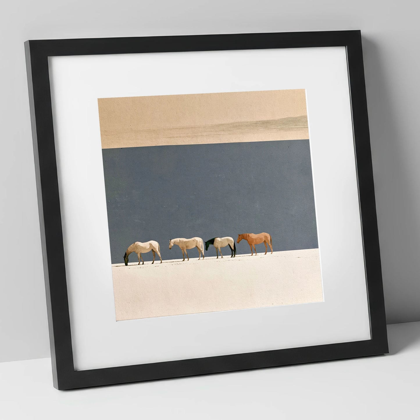 Stillness on the Horizon horse landscape art print in black frame
