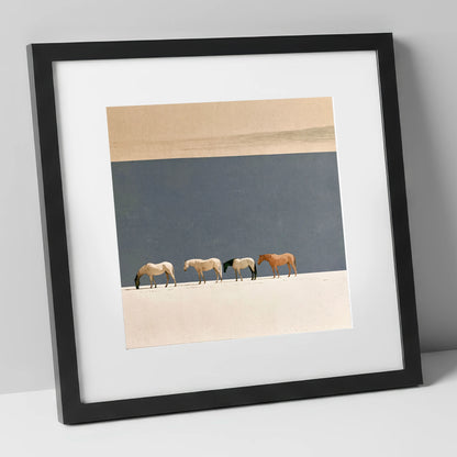 Stillness on the Horizon horse landscape art print in black frame