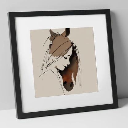 Intertwined Spirits horse & rider art print in black frame