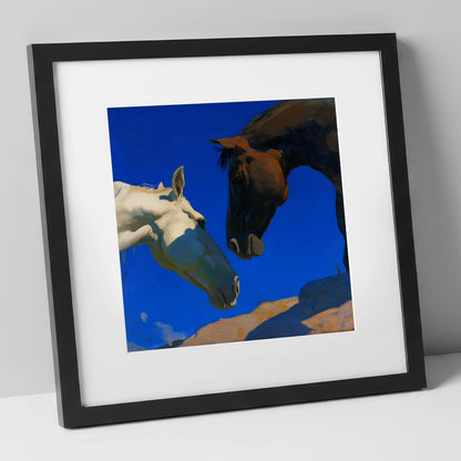 Cobalt Sky Companions horse portrait art print in black frame