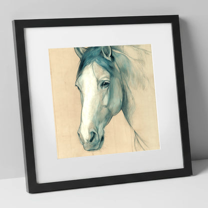 Azure Equine Study horse portrait art print in black frame