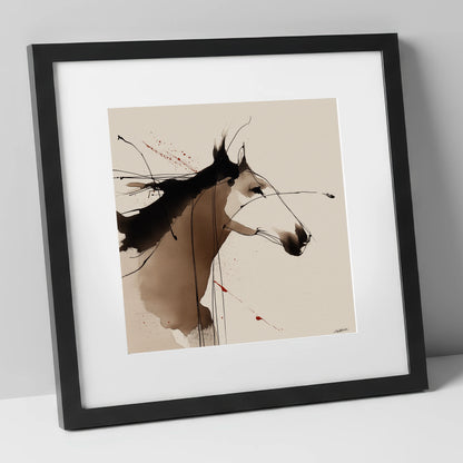 Expressive Ink Profile horse portrait art print in black frame