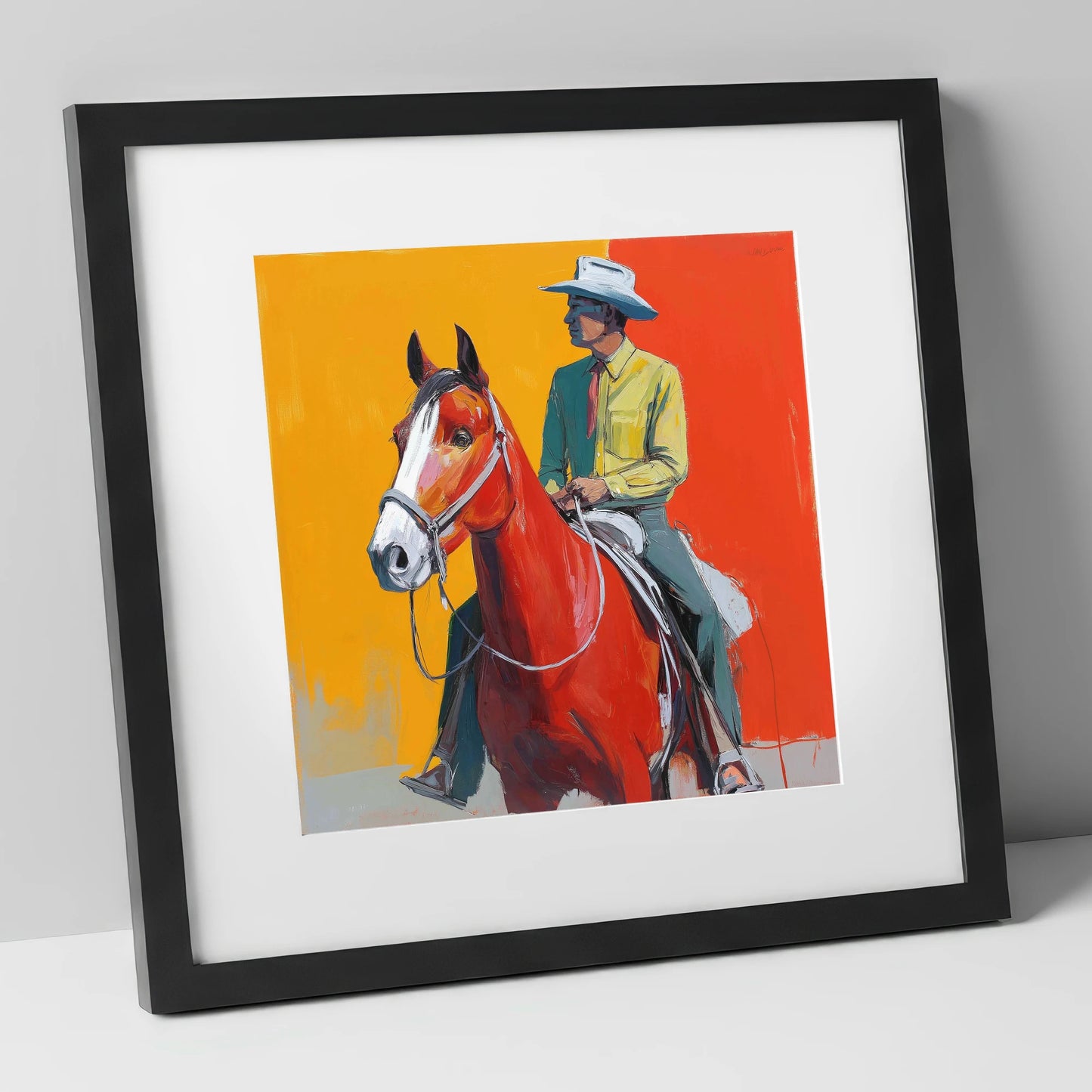 Vivid Horizon Rider western horse art print in black frame